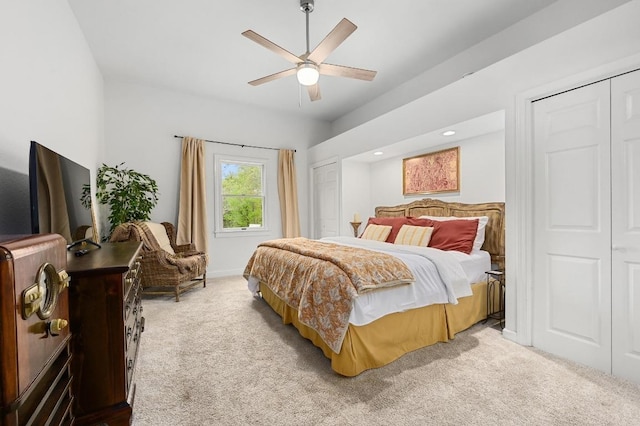 200 Oak Grove Dr, Dripping Springs, TX 78620 - bedroom featuring carpet floors, a ceiling fan, and recessed lighting