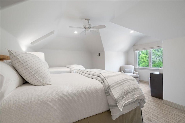 24729 Travis Lakeside Cv, Spicewood, TX 78669 - bedroom with lofted ceiling, ceiling fan, recessed lighting, and baseboards