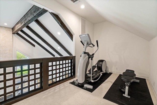 24729 Travis Lakeside Cv, Spicewood, TX 78669 - workout area featuring vaulted ceiling, recessed lighting, and baseboards