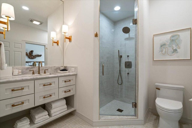 24729 Travis Lakeside Cv, Spicewood, TX 78669 - full bath with vanity, a shower stall, and recessed lighting