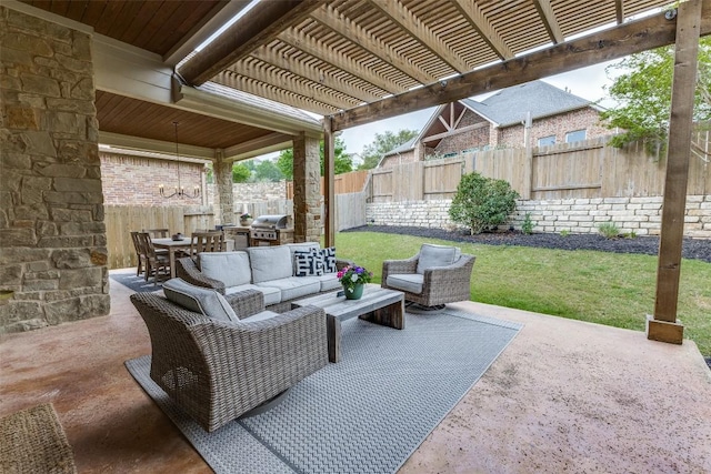 5708 Tonkowa Draw Rd, Austin, TX 78738 - view of patio featuring an outdoor living space, a pergola, and grilling area