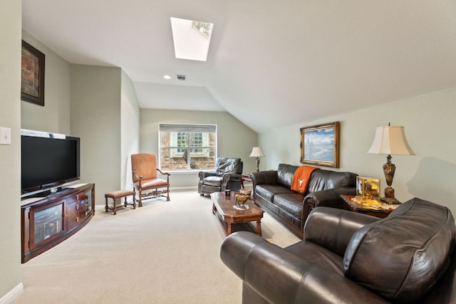 2907 Briona Wood Ln, Cedar Park, TX 78613 - carpeted living area featuring a skylight and lofted ceiling