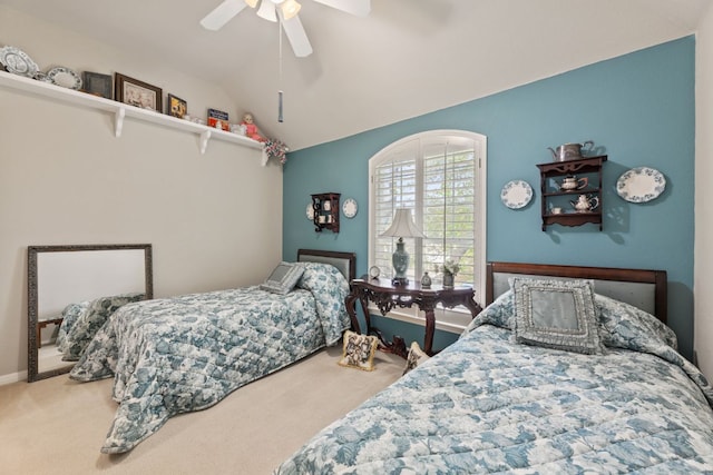 2907 Briona Wood Ln, Cedar Park, TX 78613 - bedroom with carpet floors, lofted ceiling, and ceiling fan