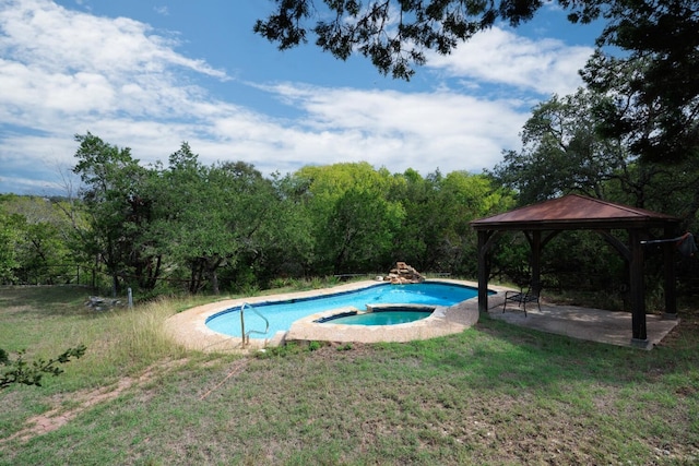 13601 Paisano Trl, Austin, TX 78737 - view of swimming pool with a gazebo, a pool with connected hot tub, a patio area, and a yard