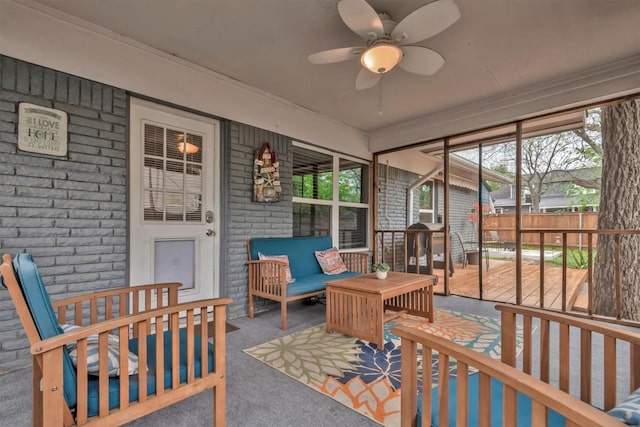 1701 Davis St, Taylor, TX 76574 - sunroom featuring a ceiling fan and an outdoor living space