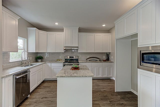 153 E Keanahalululu Ln, Bastrop, TX 78602 - kitchen featuring appliances with stainless steel finishes, white cabinetry, and recessed lighting