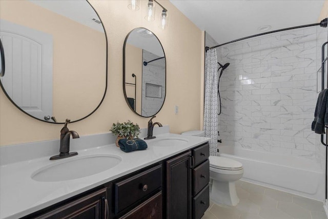 100 Matthews, Kyle, TX 78640 - full bathroom featuring shower / tub combo, tile patterned floors, double vanity, and toilet