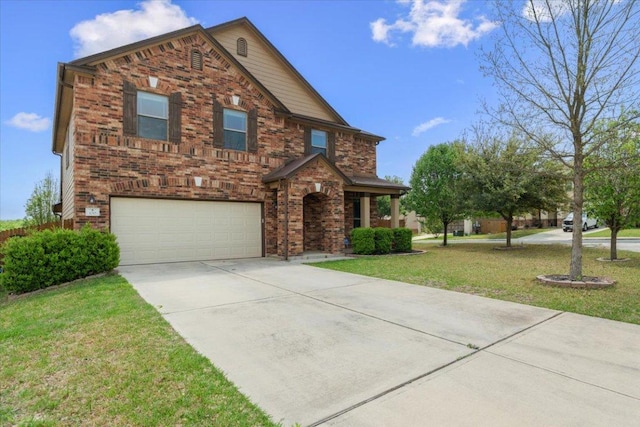 100 Matthews, Kyle, TX 78640 - view of front facade with a garage, driveway, a front yard, and brick siding