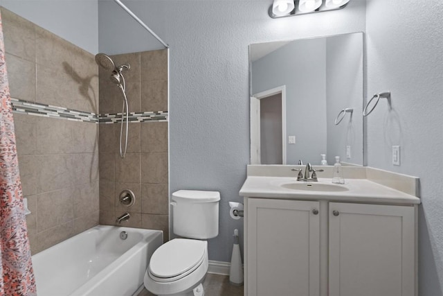 2015 Colina Cv, Cedar Park, TX 78613 - full bath featuring shower / bathtub combination with curtain, vanity, and a textured wall