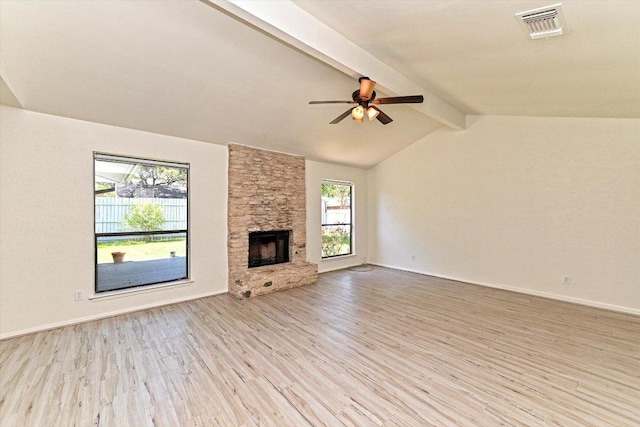 5003 Wing Rd, Austin, TX 78749 - unfurnished living room featuring ceiling fan, wood finished floors, a fireplace, and baseboards