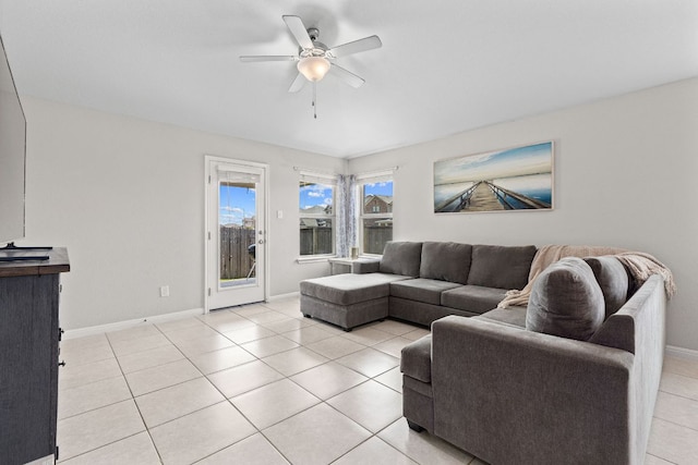 13801 Rosebud Isle Dr, Manor, TX 78653 - living room with ceiling fan and light tile patterned floors