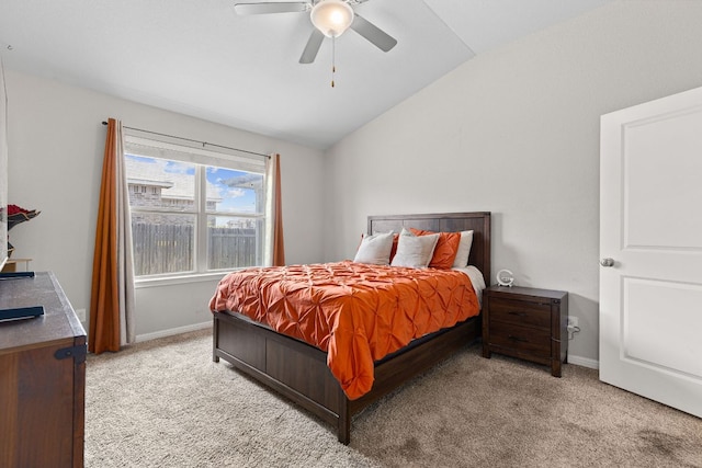 13801 Rosebud Isle Dr, Manor, TX 78653 - bedroom featuring lofted ceiling, light colored carpet, baseboards, and a ceiling fan