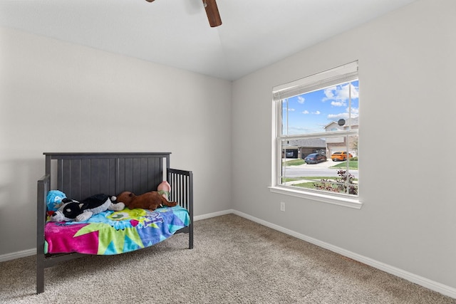 13801 Rosebud Isle Dr, Manor, TX 78653 - carpeted bedroom featuring baseboards, ceiling fan, and vaulted ceiling