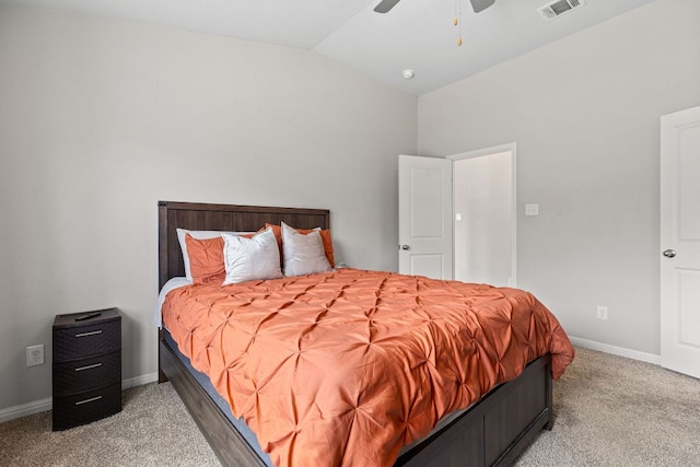 13801 Rosebud Isle Dr, Manor, TX 78653 - bedroom with light carpet, lofted ceiling, baseboards, and ceiling fan
