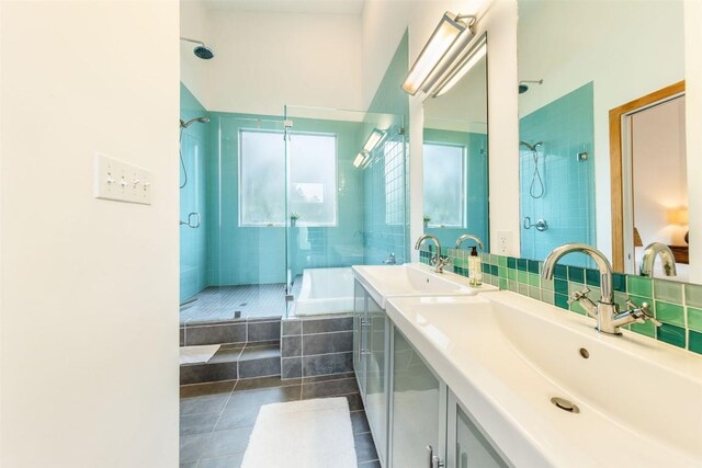 1902 Alegria Rd Unit B, Austin, TX 78757 - full bathroom featuring tile patterned floors, a bath, a shower stall, and double vanity
