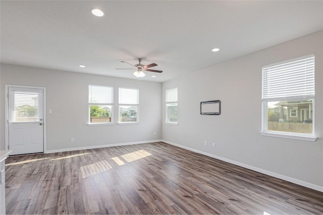 12103 Tolson Dr, Manor, TX 78653 - spare room featuring a ceiling fan, wood finished floors, and recessed lighting