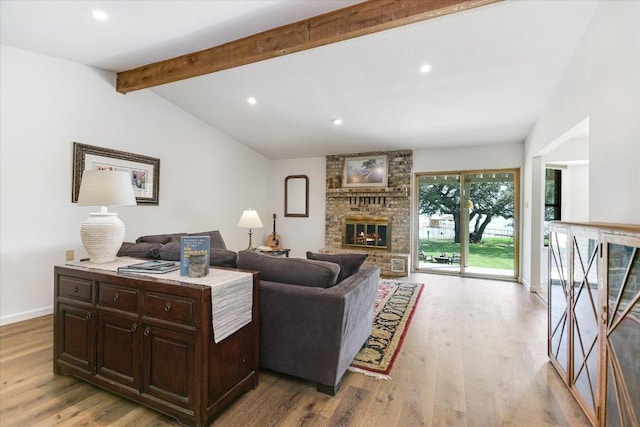 1710 County Road 128, Burnet, TX 78611 - living area featuring wood finished floors, recessed lighting, and a fireplace