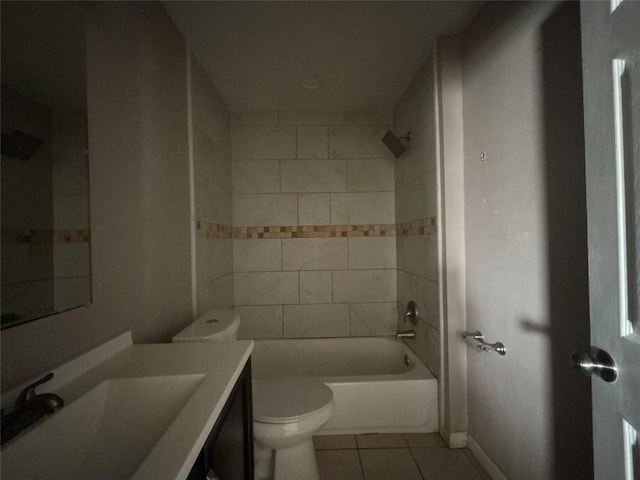714 Miriam St, Baytown, TX 77520 - full bath with toilet, tub / shower combination, baseboards, tile patterned flooring, and vanity