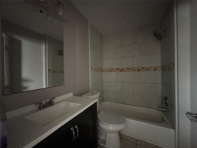 714 Miriam St, Baytown, TX 77520 - full bathroom with tile patterned floors, toilet,  shower combination, and vanity