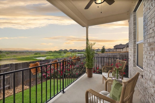 balcony with ceiling fan