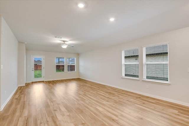105 Saviano Rd, Hutto, TX 78634 - empty room with a ceiling fan, light wood-type flooring, baseboards, and recessed lighting