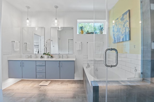8922 Menchaca Rd Unit 204, Austin, TX 78748 - full bath featuring double vanity, a bath, and a shower with shower door