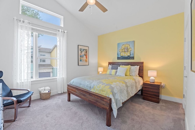 8922 Menchaca Rd Unit 204, Austin, TX 78748 - carpeted bedroom featuring high vaulted ceiling, a ceiling fan, and baseboards