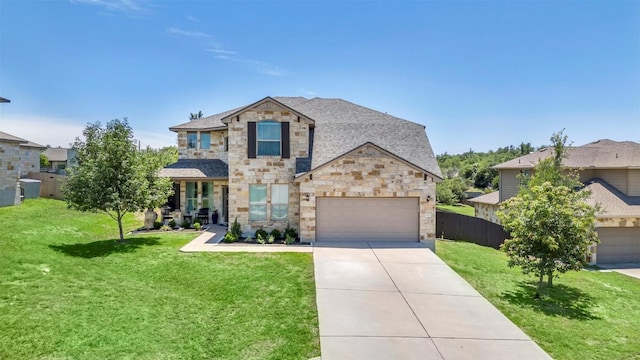 18003 Linkhill Dr, Dripping Springs, TX 78620 - view of front of house with stone siding, a garage, concrete driveway, and roof with shingles
