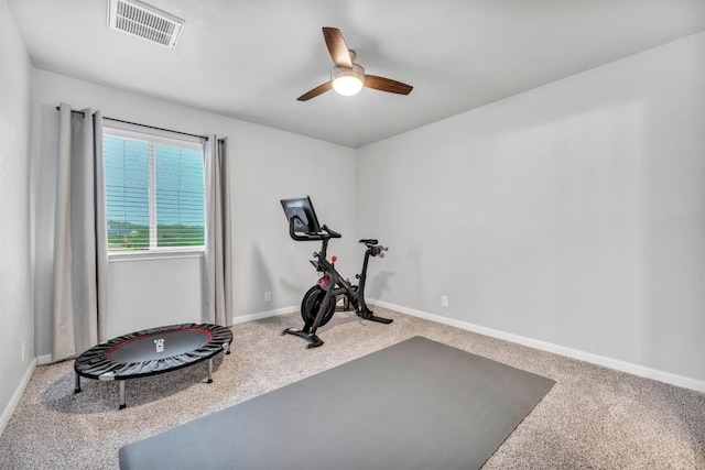 18003 Linkhill Dr, Dripping Springs, TX 78620 - workout area with carpet, a ceiling fan, and baseboards