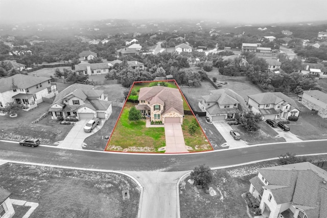 18003 Linkhill Dr, Dripping Springs, TX 78620 - aerial view of residential area with property parcel outlined
