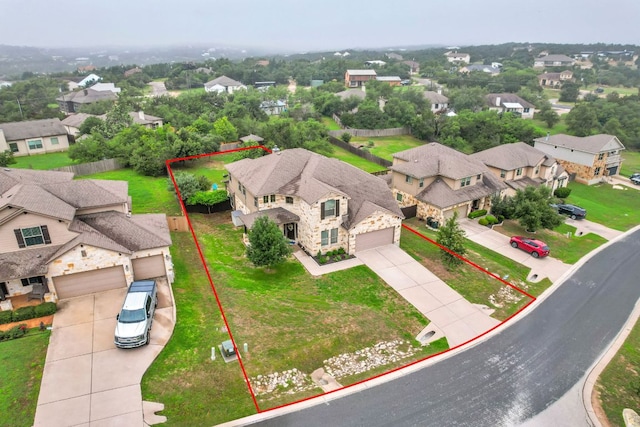 18003 Linkhill Dr, Dripping Springs, TX 78620 - aerial view of residential area with property parcel outlined