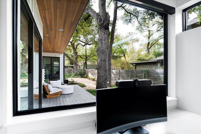 interior space with wooden ceiling