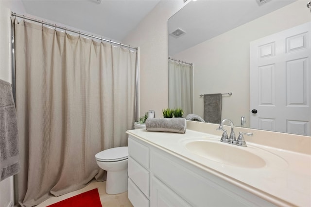 5216 Trading Bnd, Austin, TX 78735 - full bath with vanity, toilet, tile patterned floors, and a shower with curtain
