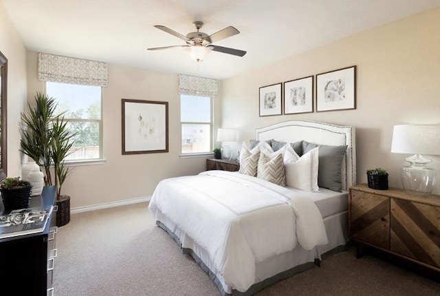 1517 Purple Martin Dr, Pflugerville, TX 78660 - bedroom with a ceiling fan, baseboards, multiple windows, and carpet floors