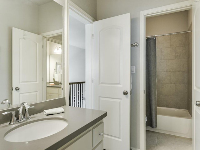 2733 Painted Sky Bnd, Leander, TX 78641 - bathroom with vanity, tile patterned floors, and shower / bathtub combination with curtain