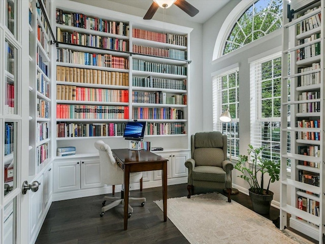 2733 Painted Sky Bnd, Leander, TX 78641 - office area with dark wood-style flooring and a ceiling fan