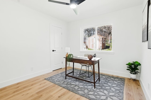 6014 London Dr, Austin, TX 78745 - office with wood finished floors, baseboards, and a ceiling fan