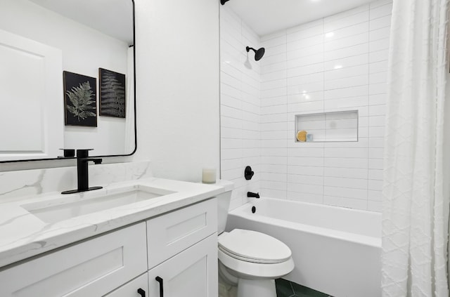 6014 London Dr, Austin, TX 78745 - full bathroom with toilet, shower / bath combo with shower curtain, and vanity