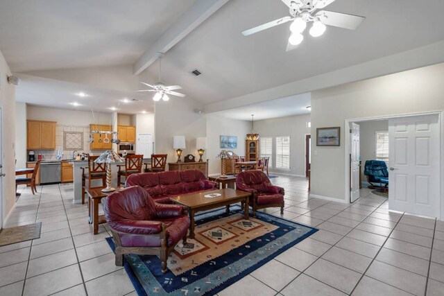 21507 Lakefront Dr, Lago Vista, TX 78645 - living area featuring ceiling fan and light tile patterned flooring