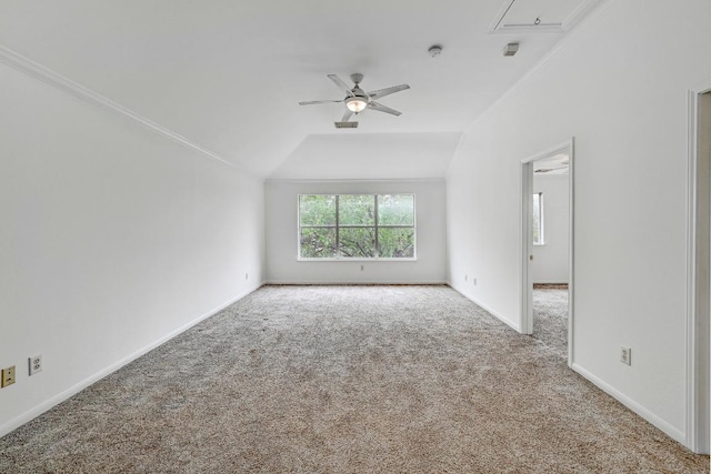 13401 Lamplight Village Ave, Austin, TX 78727 - carpeted spare room with lofted ceiling, ceiling fan, attic access, and a smoke detector