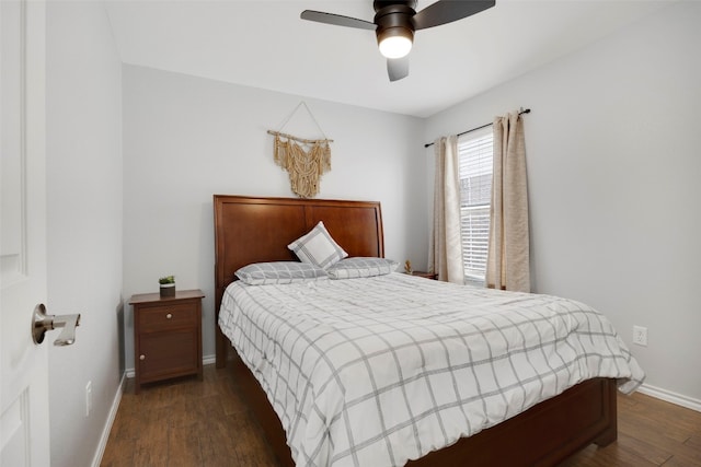 12404 Granton Cv, Austin, TX 78754 - bedroom with baseboards, dark wood-style floors, and ceiling fan