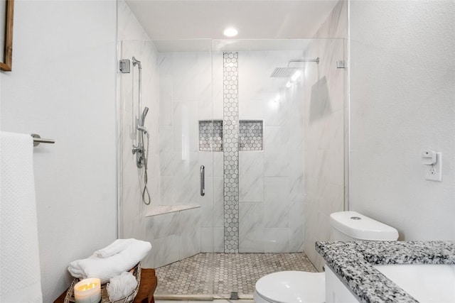 1241 Lake Terrace Dr, Elgin, TX 78621 - bathroom featuring vanity, a stall shower, and toilet