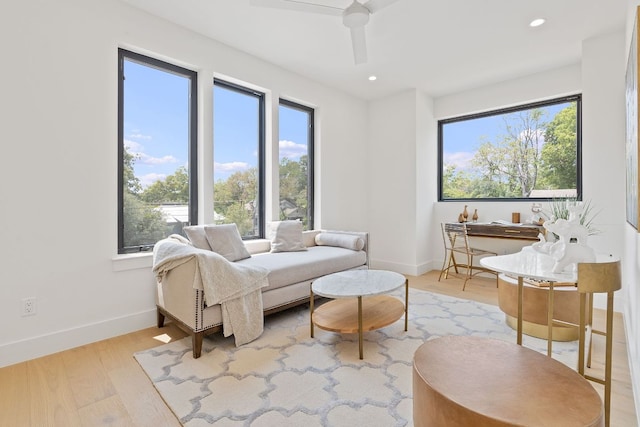 814 Stark St, Austin, TX 78756 - bedroom featuring multiple windows, light wood finished floors, baseboards, recessed lighting, and a ceiling fan