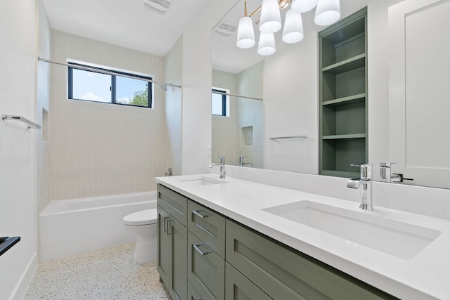 814 Stark St, Austin, TX 78756 - full bathroom with speckled floor, toilet, double vanity, and bathtub / shower combination