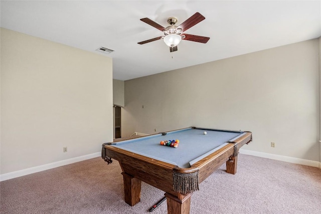11609 Woodland Hills Trl, Austin, TX 78732 - playroom with ceiling fan, carpet floors, pool table, and baseboards