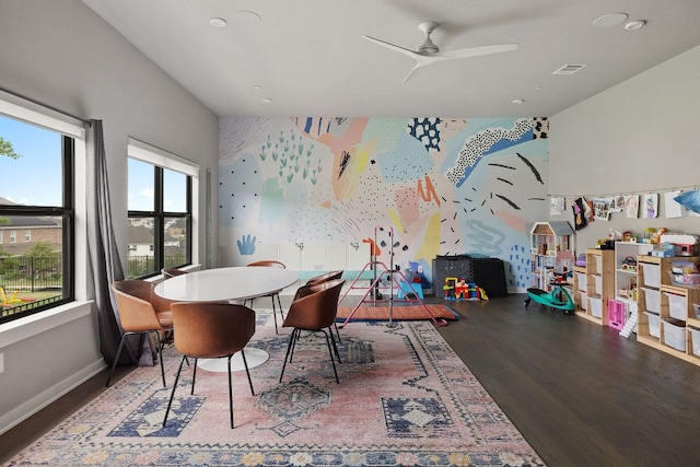 4525 Via Roma Pass, Leander, TX 78641 - playroom with wood finished floors, ceiling fan, and baseboards