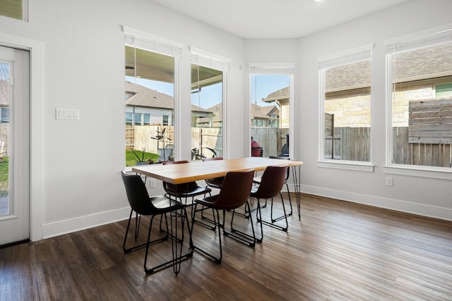 134 Soft Elm Dr, Buda, TX 78610 - dining room featuring baseboards, dark wood-style floors, and plenty of natural light