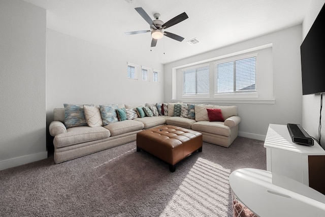 134 Soft Elm Dr, Buda, TX 78610 - carpeted living area featuring ceiling fan and baseboards