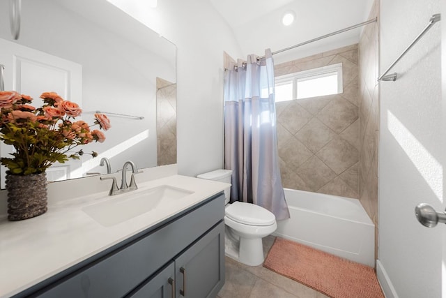 134 Soft Elm Dr, Buda, TX 78610 - bathroom with vanity, toilet, tile patterned flooring, and shower / bath combo