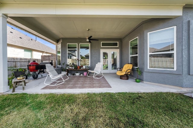 134 Soft Elm Dr, Buda, TX 78610 - view of patio with french doors and a ceiling fan